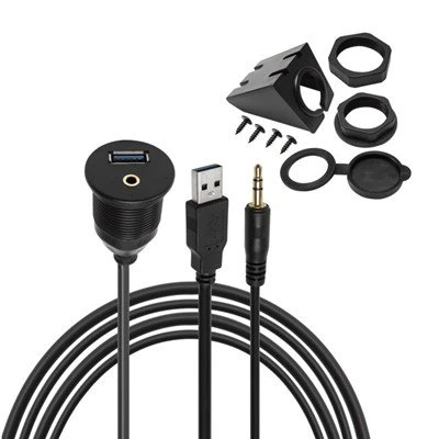 USB 3.0 Agus Cábla Uiscedhíonach AUX Flush Mount 3.5mm don Fheithicil Gluaisteán